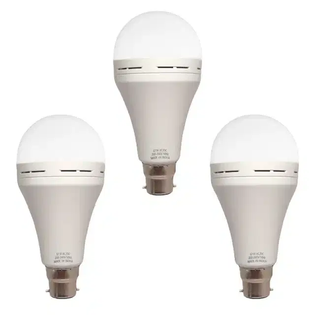 Rechargeable Emergency LED Bulb, Pack of 3, White, 12 W