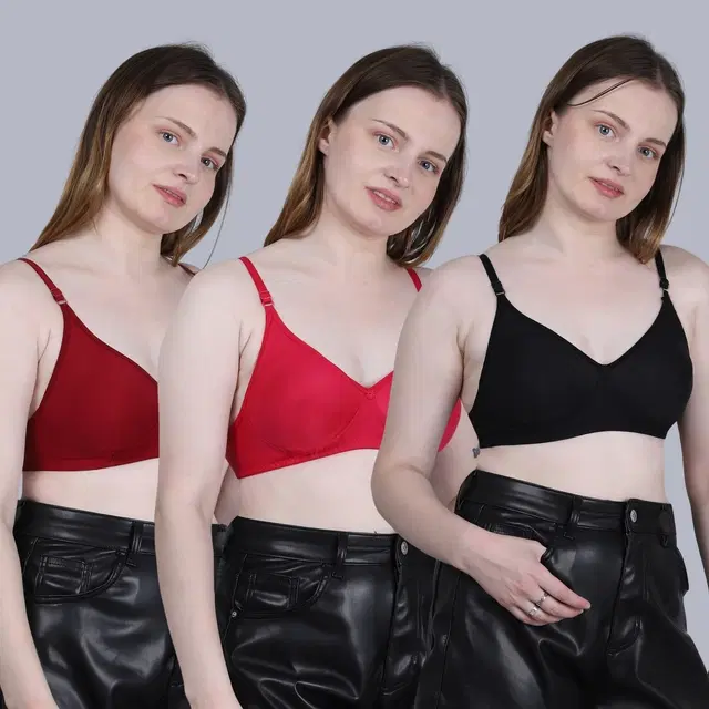 Cotton Non-Padded Bra for Women, Multicolour, Pack of 3 (32B)