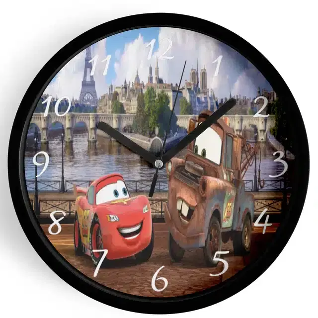 Analog Cars Wall Clock for Home, Black, 7 Inches