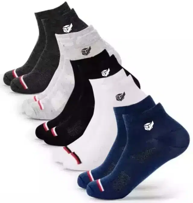 Cotton Ankle Socks for Unisex, Set of 5 (Multicolor, Free Size)