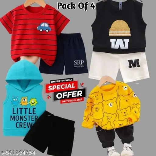 Animal Friends Apparel Bundle for Boys, Pack of 4 (Red, 18-24 Months)
