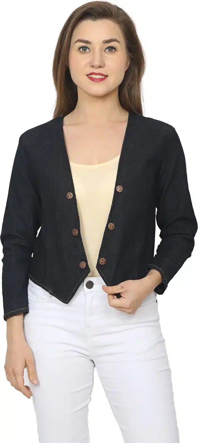 Women's Solid Shrug (Black, L) (WE-25)