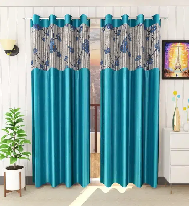 Net Patch Window Curtains, Pack of 2, Aqua Blue, 5 feet