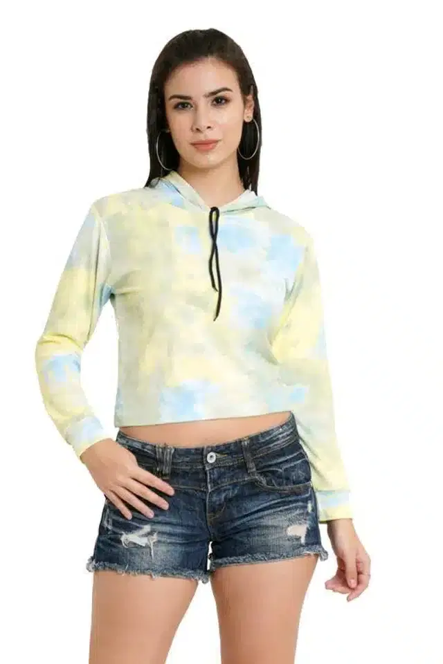 Women's Printed Long Sleeves SweatShirt (Yellow, S)