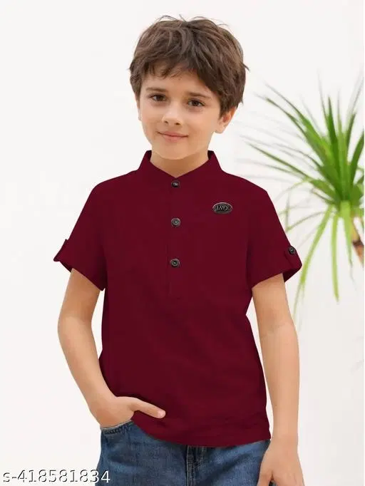 Solid Cotton Blend Kurta Set for Boys (Maroon, 12-13 Years)