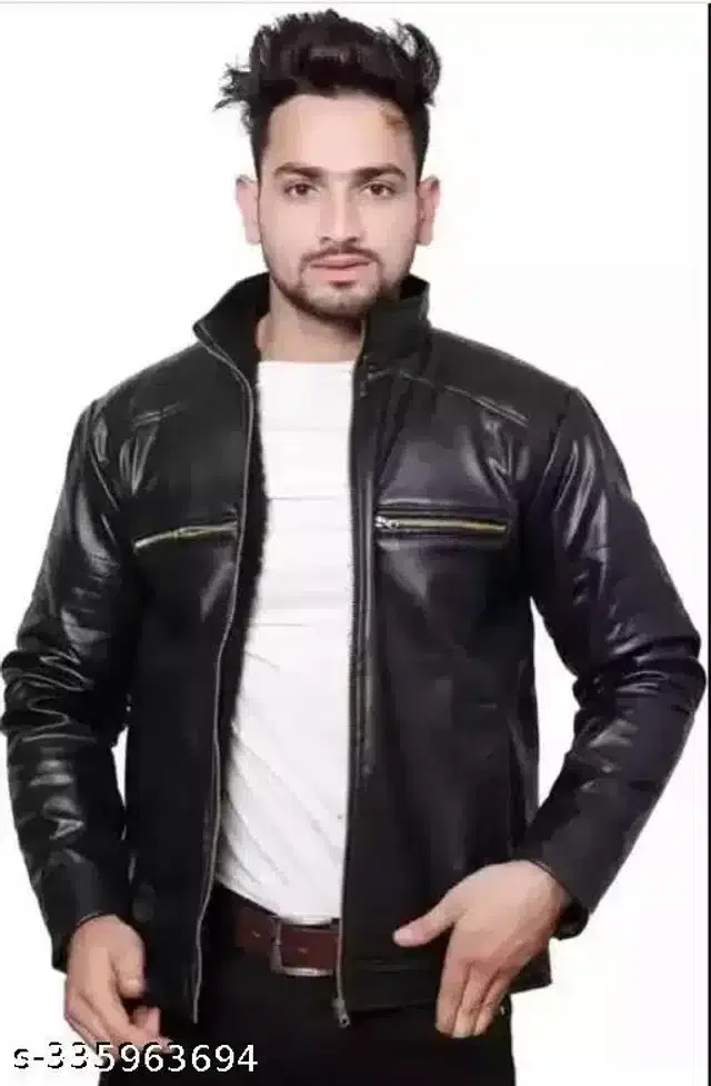 PU Jacket for Men (Black, M)