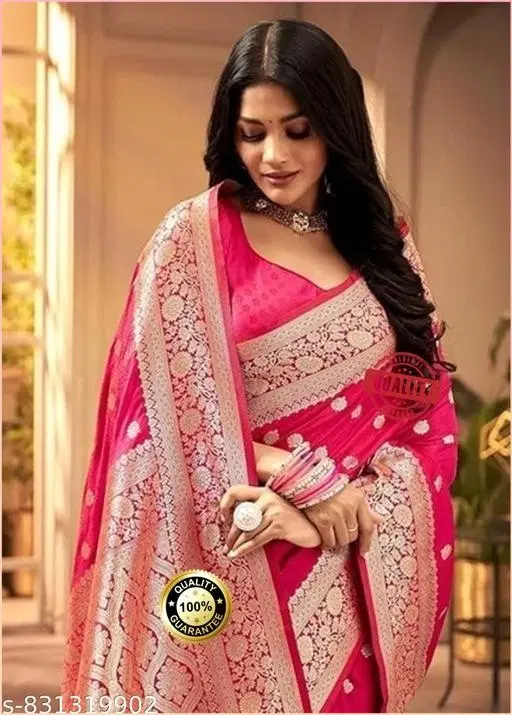 Kanjeevaram Zari Woven Saree for Women (Pink, Free Size)