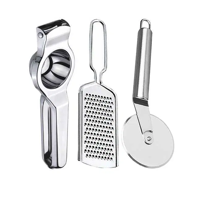 Oc9 Stainless Steel Lemon Squeezer & Cheese Grater & Pizza Cutter Kitchen Tool Set, O-22