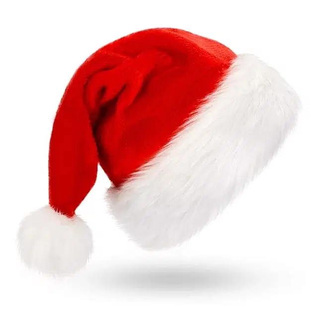 Fur Santa Claus Cap for Men & Women, Red & White