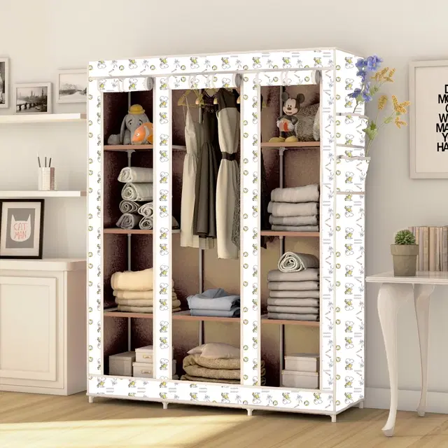 Plastic Printed Collapsible Wardrobe, Beige