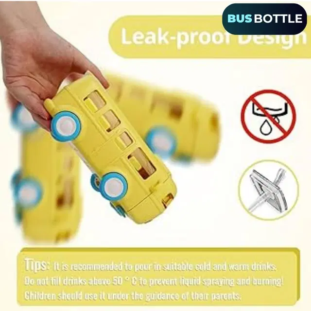 Plastic Bus Shape Sipper Bottle for Kids, Multicolor (1000 ml)