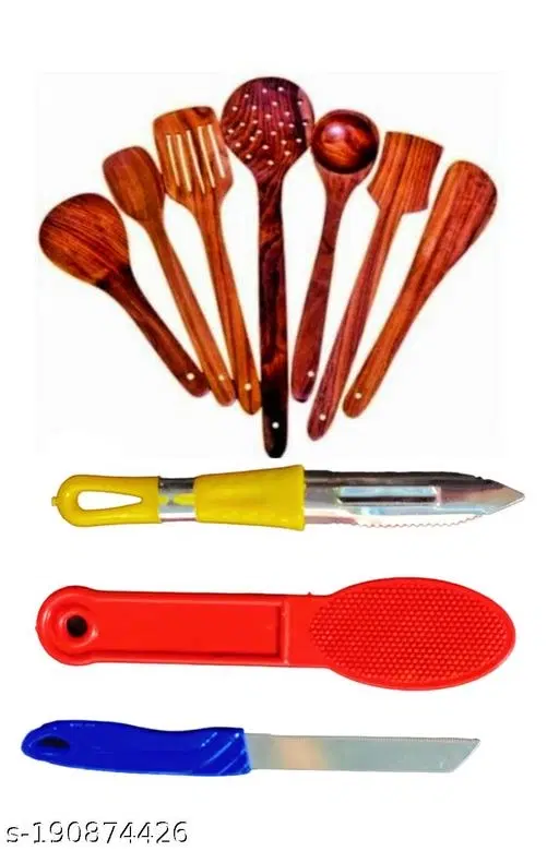 Wooden Kitchen Tools Set, Multicolor, Set of 10