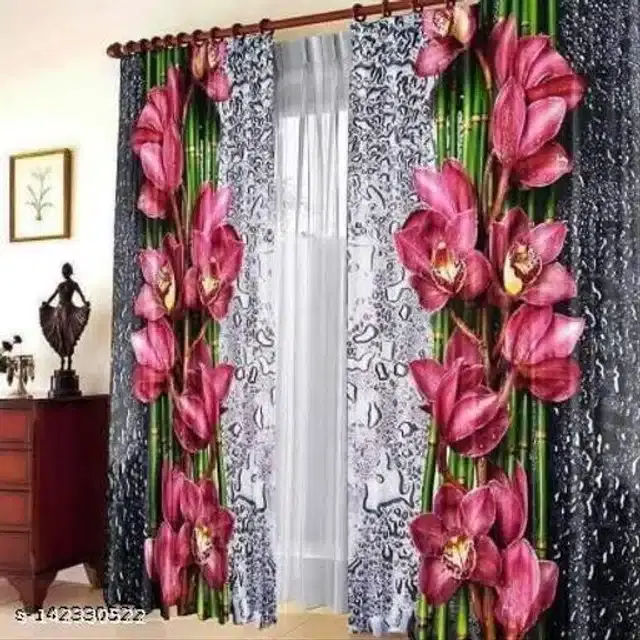 Polyester Window Curtain, Multicolor, 5 Feet, Pack of 2