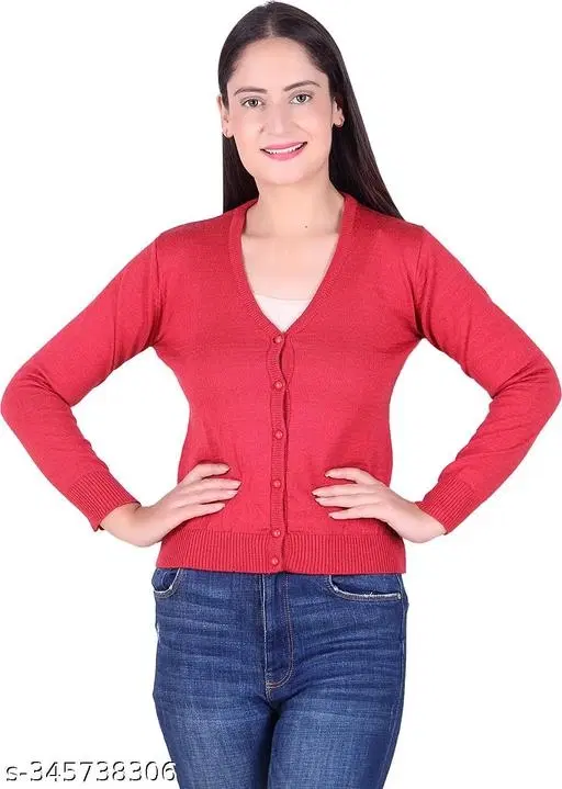 Acrylic Solid Sweater for Women (Red, M)