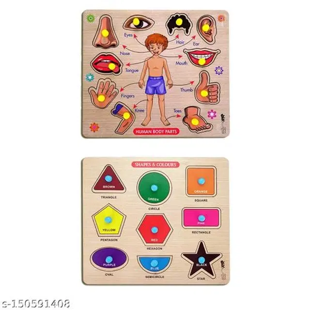Wooden Puzzles for Kids, Multicolor, Pack of 2