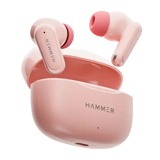 Hammer Airflow Neo Bubblegum Earbuds With 80h Playtime, 13mm Titanium Driver, 40ms Gaming Mode, Fast Charging Buds, Type-C Charging, Voice Assistant, Lightweight Dual-Tone Design (Pink)