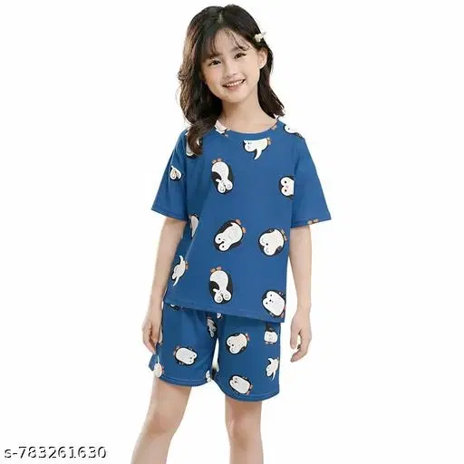 Night Suit for Girls (Blue, 9-10 Years)