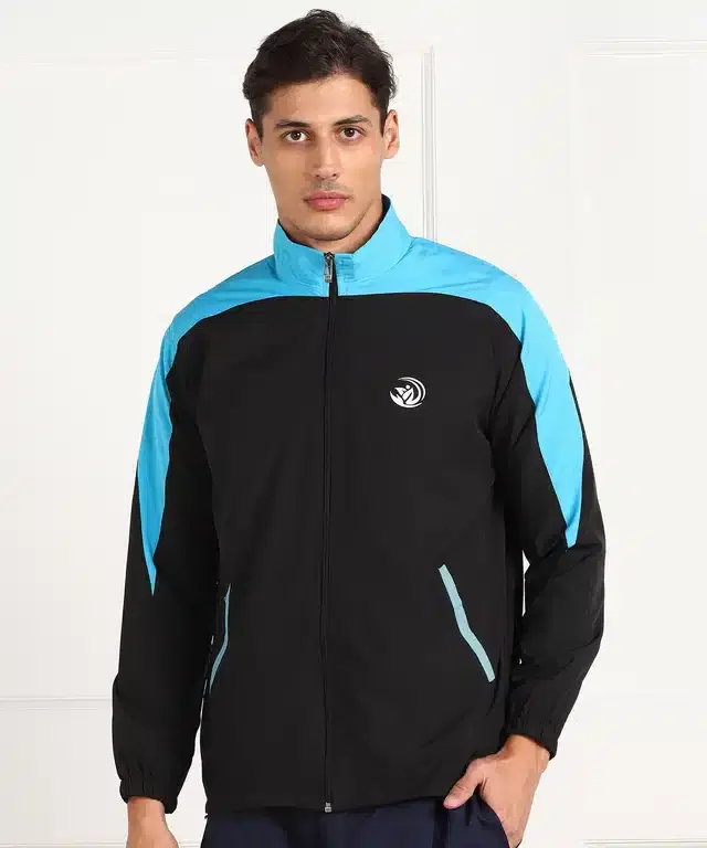 Full Sleeves Solid Sports Jacket for Men (Firozi & Black, S)