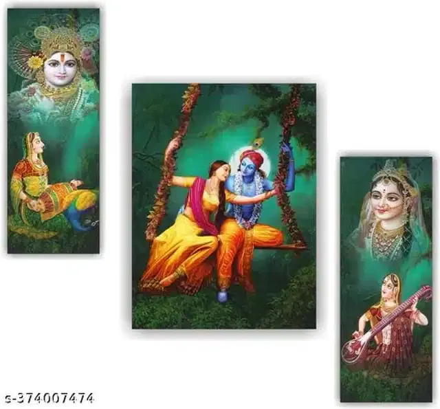 Wooden UV Coated Digital Painitings, Multicolor, 12x18 inches, Pack of 3