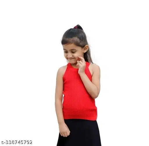 Cotton Blend Solid Top for Girls (Red, 3-4 Years)