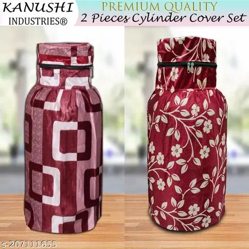 KANUSHI Industries® Designer LPG Gas Cylinder Cover Set of 2Pc (2PCS+CYL-Maroon-Box+Maroon-Raj)