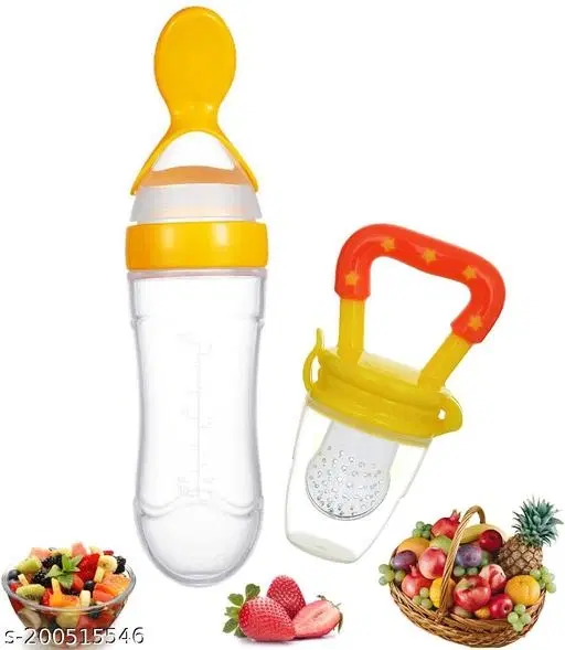  Silicone Squeeze Fresh Food Feeder Bottle With Food Dispensing Spoon, Infant Food Nibbler Teething Toy Feeding Pacifier