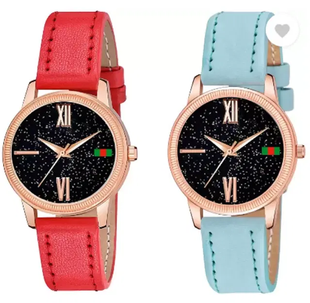 Analog Watch for Women & Girls, Pack of 2 (Multicolor)