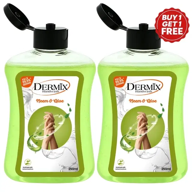 Dermix Hand Wash Neem & Aloe Vera 2X250ml (Travel Pack) (Buy 1  Get 1 Free)