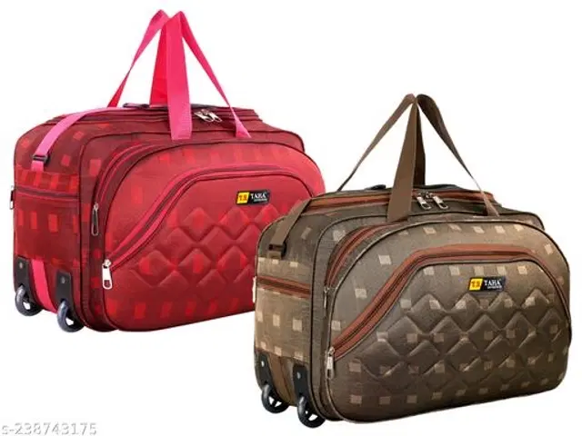 Polyester Duffel Bags, Brown & Red, Pack of 2