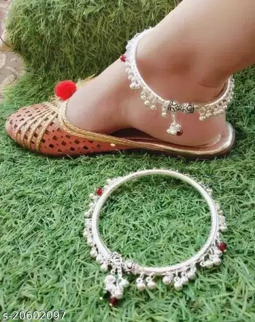 Anklet Silver Free Size Anklets & Toe Rings for Women, Pack of 2