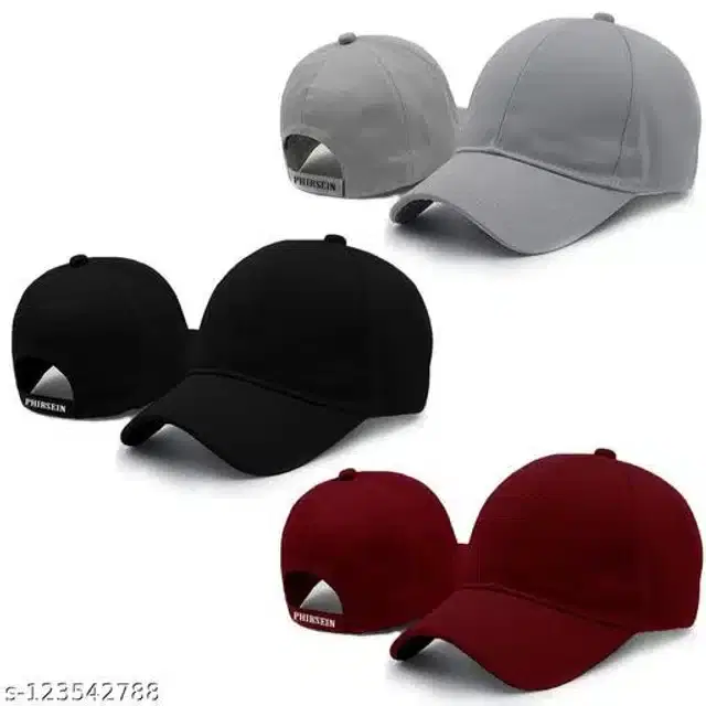 Cotton Caps for Men & Women, Set of 3 (Multicolor)