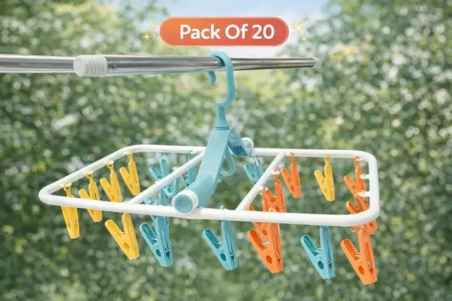 Baby Cloths Hanger Folding Clothes Drying Rack for Apartment Household Laundry Room 20 Clips