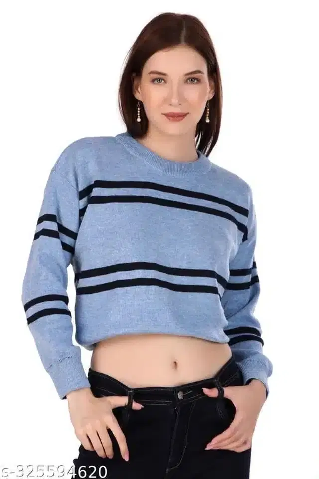 Acrylic Sweater for Women (Blue & Black, M)