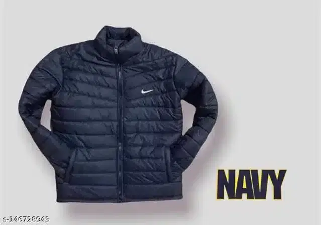 Polyester Full Sleeves Solid Jacket for Men (Navy Blue, L)