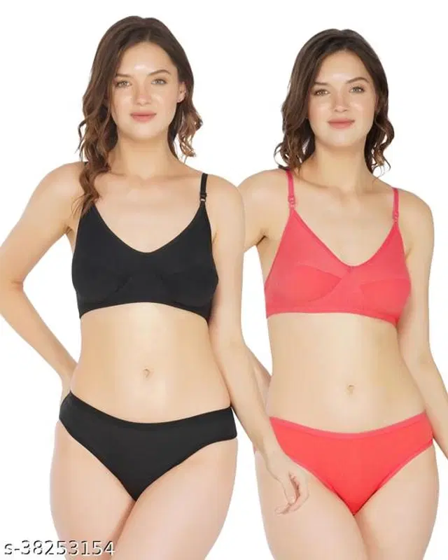 Cotton Blend Solid Lingerie Set for Women, Pack of 2 (Multicolor, 30A)