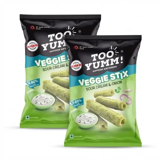 Too Yumm! Sour Cream & Onion Crisps Veggie Stix 2X33 g (Pack of 2)