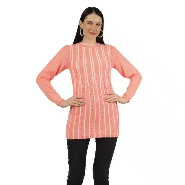 Woollen Blend Full Sleeves Cardigan for Women (Peach, XL)