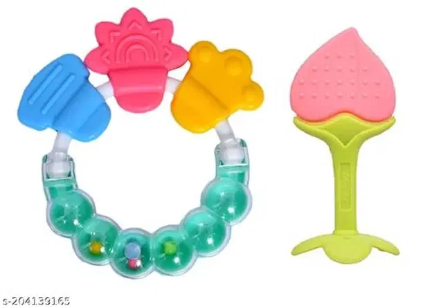 Rattle Toy with Teether for Baby, Multicolor, Set of 2