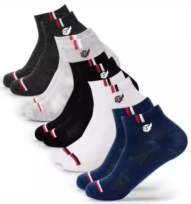 Cotton Ankle Socks for Unisex, Set of 5 (Multicolor, Free Size)