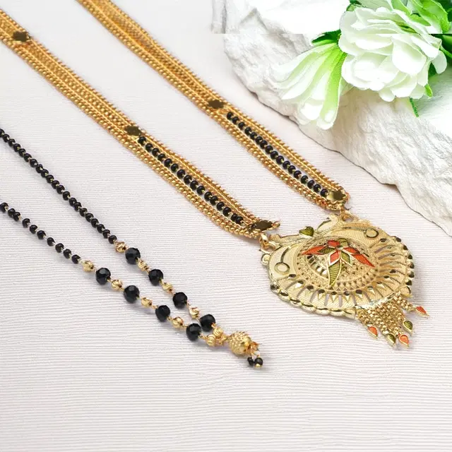 Gold Plated Mangalsutra for Women, Gold (Set of 2)