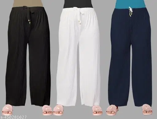 Palazzos for Women, Pack of 3 (White, S)