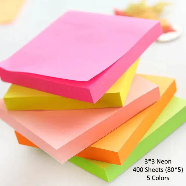Paper Neon 80 Pcs Sticky Notes, Multicolor, 3x3 inches, Pack of 5