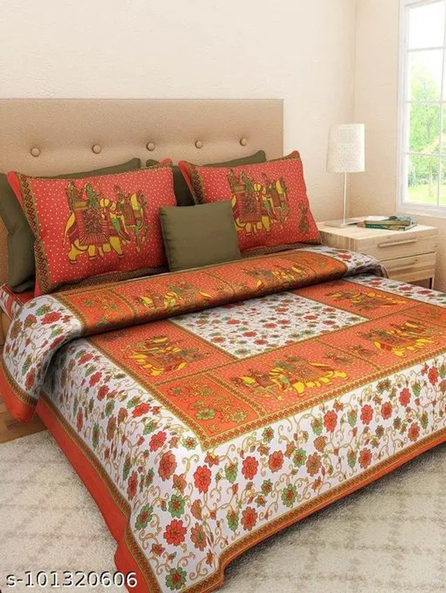 Cotton Queen Bedsheet with 2 Pillow Cover, Multicolor, 90X100 Inches