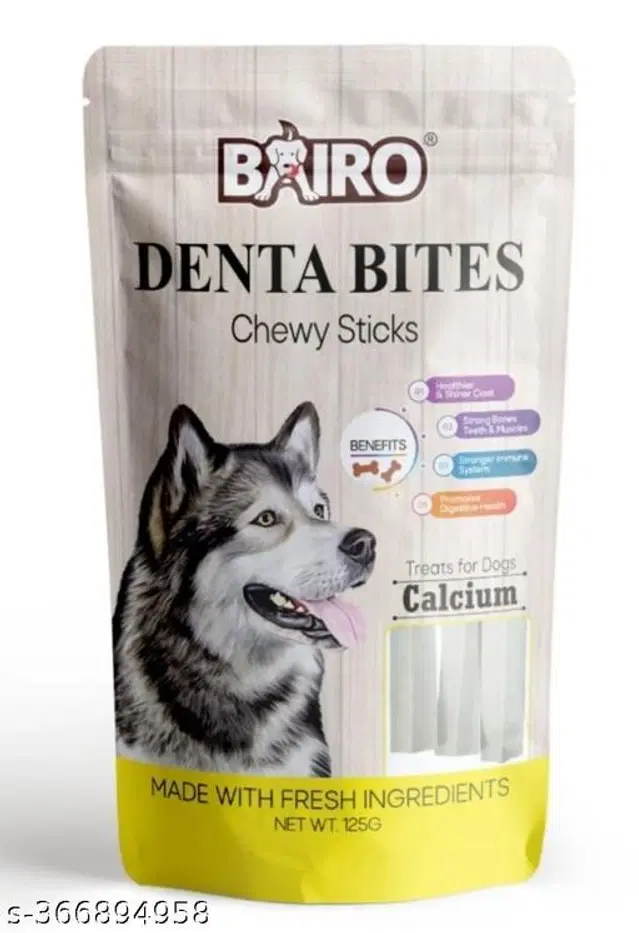 Bairo Denta Bites Chewy Stick Pet Food for Dogs, 125 g