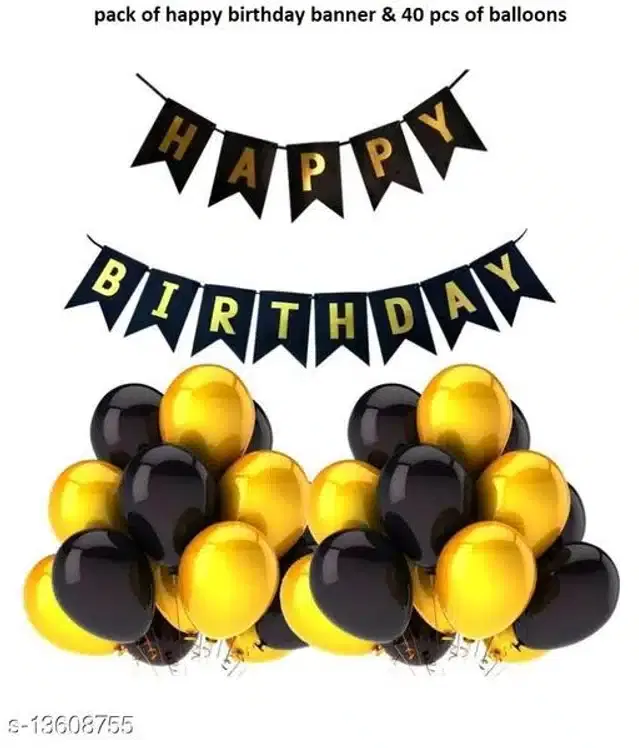 Plastic Birthday Decoration Kit, Gold & Black, Set of 41
