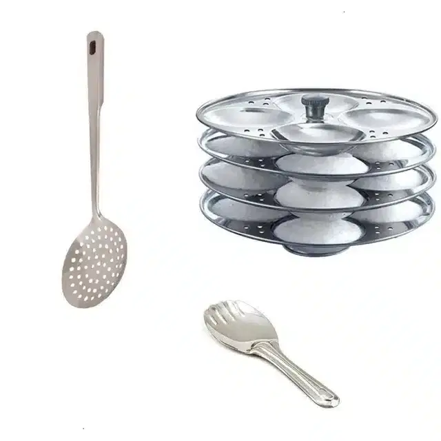 Stainless Steel Poni Strainer, Rice Palta & Idli Making Stand, Combo of 3