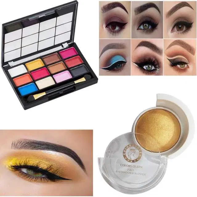 Combo of 1 Colors Queen Glam Eyeshadow For Professional Use & 1 Colors Queen 2 In 1 Golden Eyeshadow And Blusher, R908
