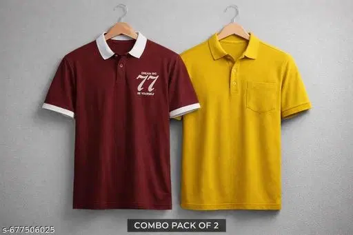 Cotton Blend Printed T-shirt for men, Maroon & Yellow (M) Pack of 2