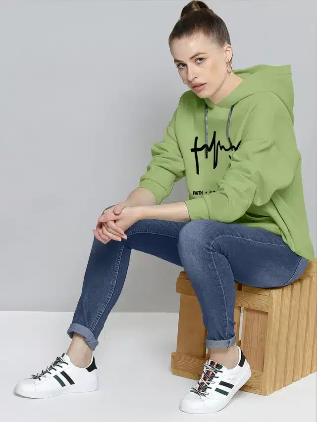 Full Sleeves Printed Hoodie for Women (Green, S)