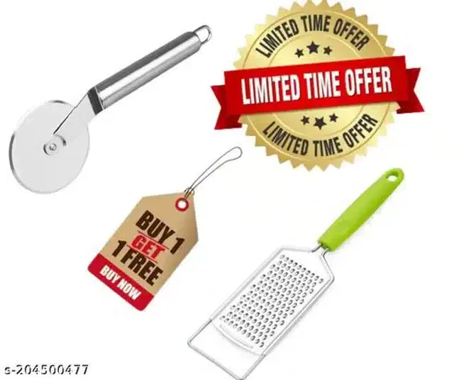 Stainless Steel Pizza Cutter with Cheese Grater, Silver, Set of 2